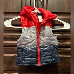 Little Russell’s Red, Gray, and Blue Puffer Vest 18m